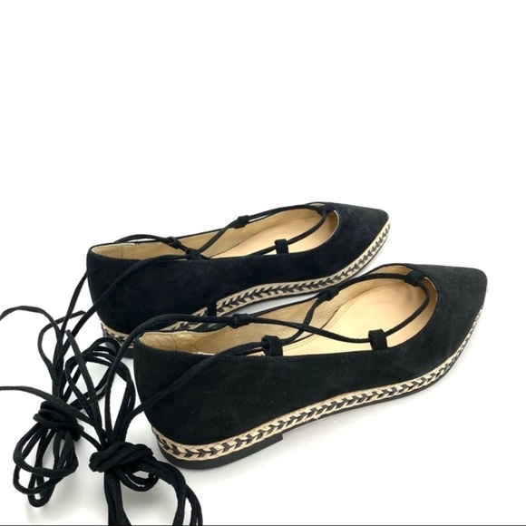 Helia Suede Ankle Lace Up Pointed toe Espadrilles Flats in Black - Picture 4 of 9